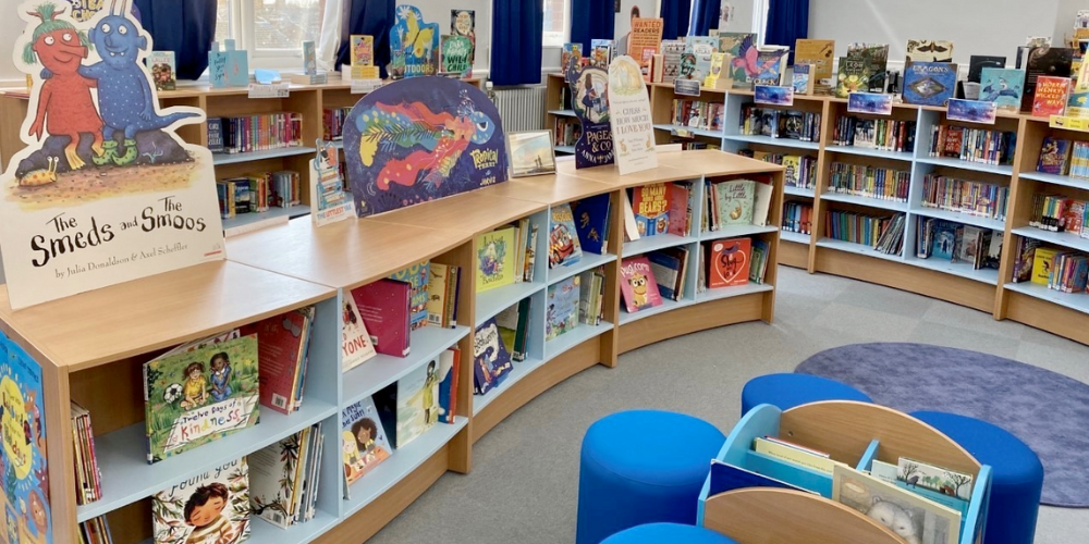 Primary school library with selection of books